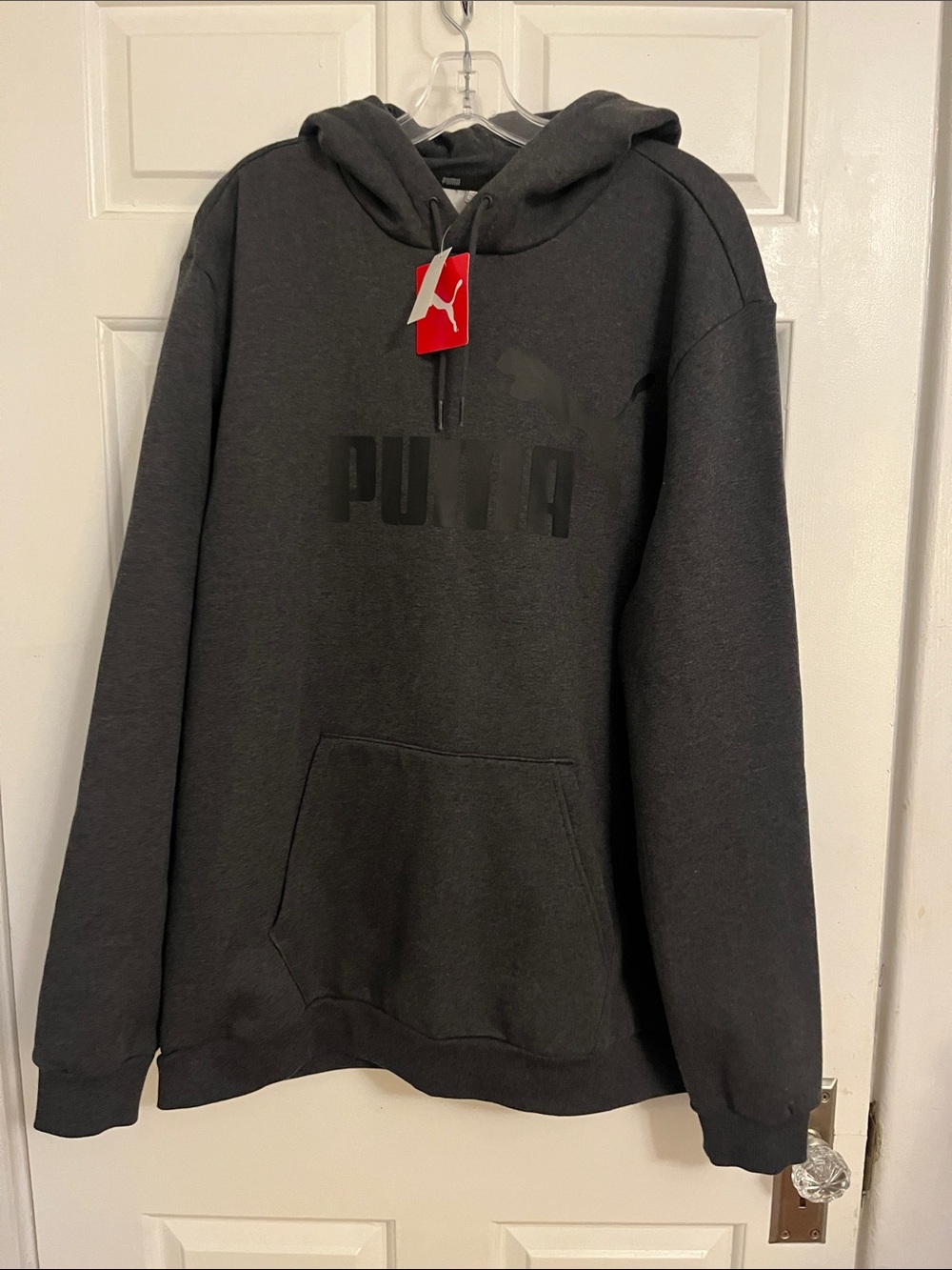 Puma Dark Charcoal Gray Pullover Hoodie with Logo Tag